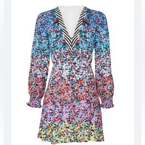Saloni Eve mini dress long sleeve v neck silk